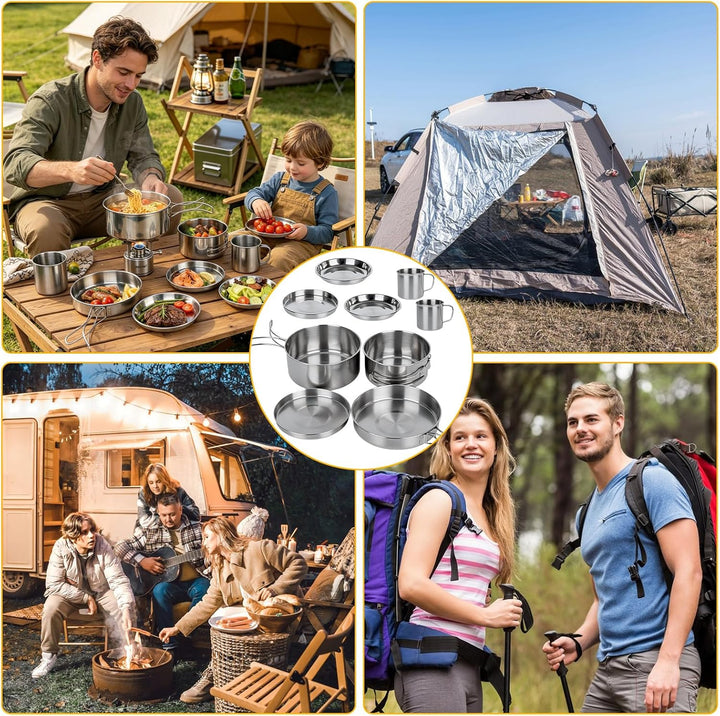 Camping Kochgeschirr Set, Camping Geschirr Set Edelstahl Camping Topf mit Pfanne Outdoor Kochgeschir