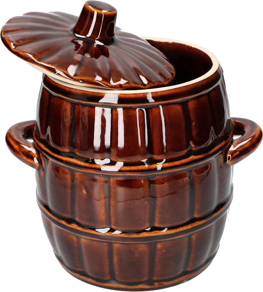 KOTARBAU® Steinguttopf 3,2 L Gärtopf Sauerkrauttopf Gurkentopf Einmachtopf aus Steinzeug mit Deckel