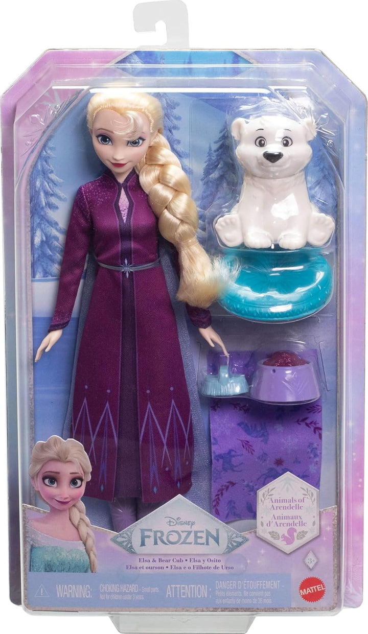 Mattel Disney Die Eiskönigin ELSA-Modepuppe und Bärenjunges-Figur mit 4 Zubehörteilen, einschliessli