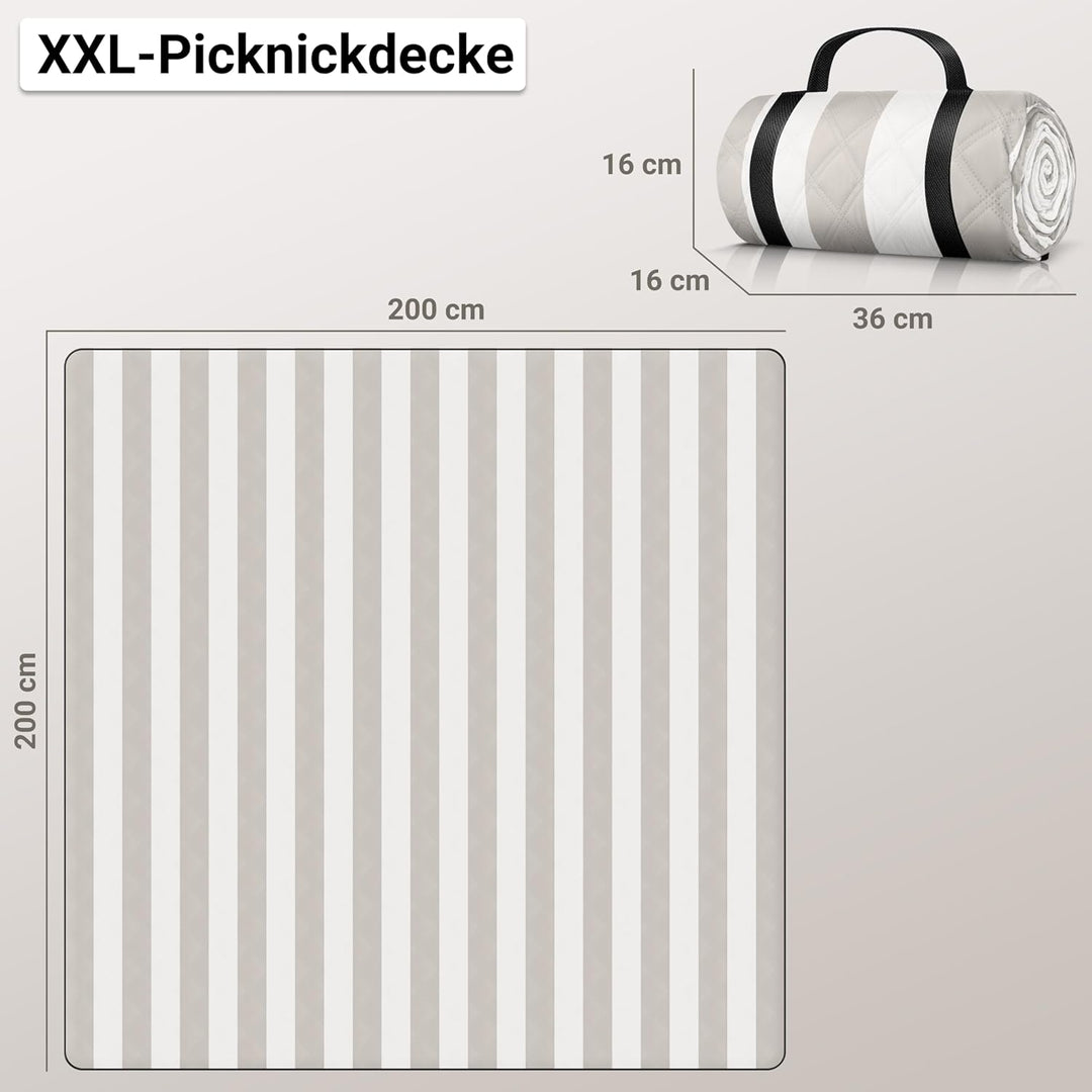 HOEL Picknickdecke 200x200 cm wasserabweisend + isoliert - Strandmatte gepolstert XXL - Picknickdeck