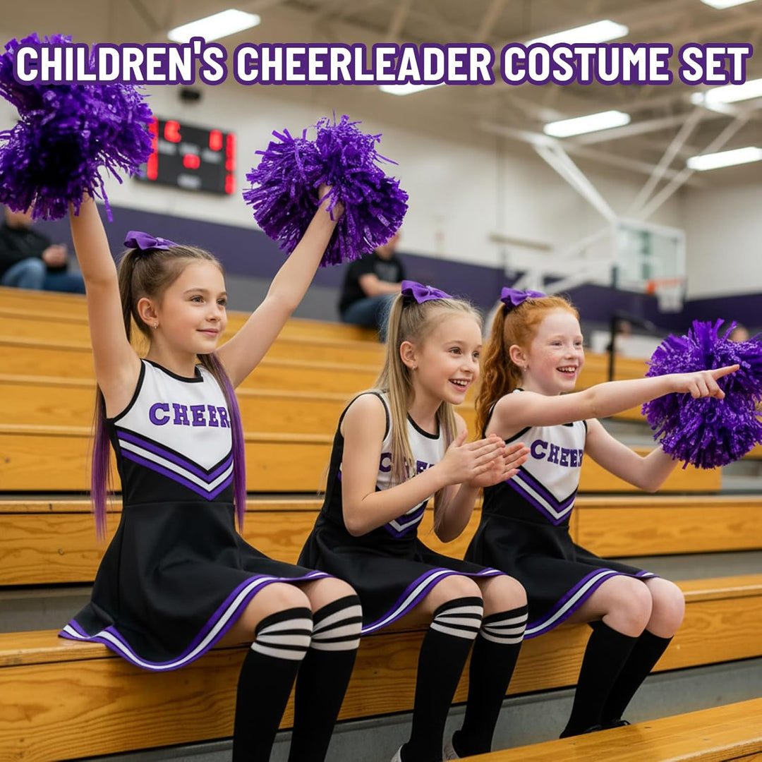 Cheerleader Kostüm Kinder, Cheerleading Outfit, 10 Stück Faschingskostüme Kinder für Komplettes Set
