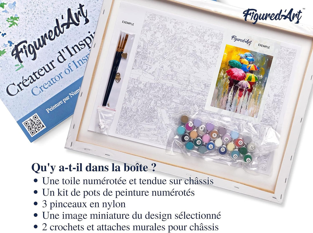 Figured'Art Malen Nach Zahlen Erwachsene Mit Rahmen Schirme im Regen - Paint by Numbers Basteln DIY