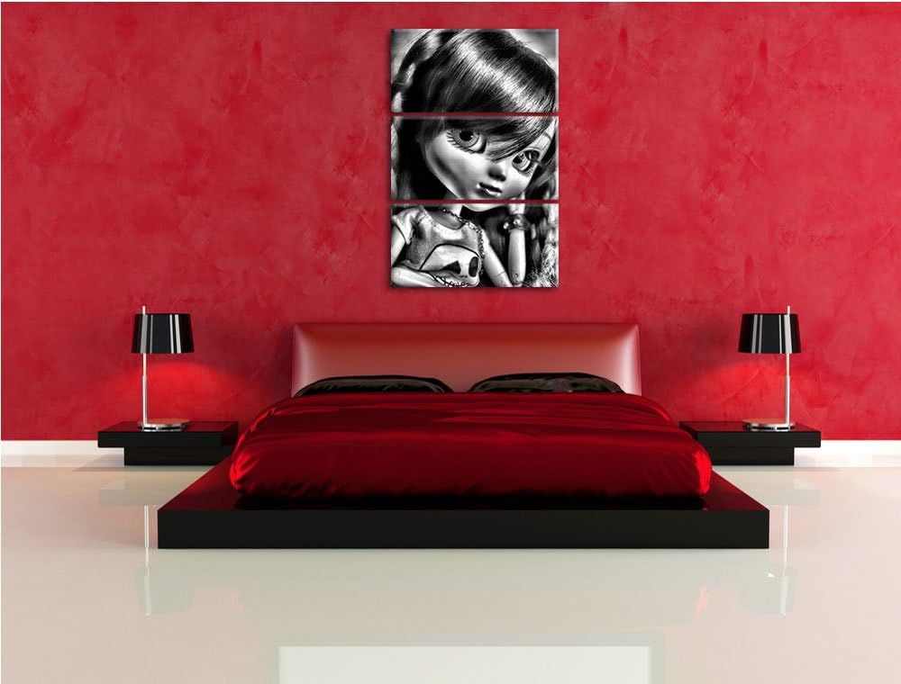 Pixxprint Pullip-Püppchen Scarlett als Leinwandbild/Grösse: 3 Teilig (120x80) cm/Wandbild/Kunstdruck