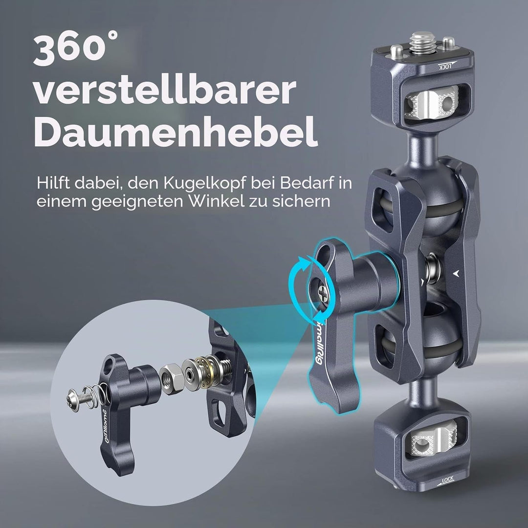 SMALLRIG Dual Ball Heads Magic Arm mit 1/4"-20 Schrauben, max. Belastung 6 kg, nur 88 g, aus Alumini
