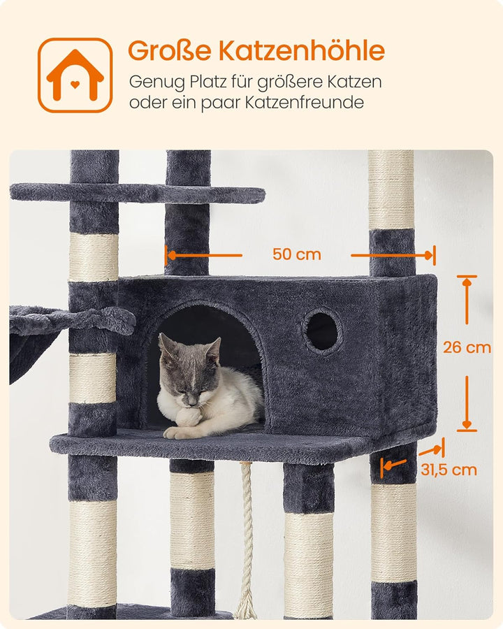 Feandrea Kratzbaum, XXL Katzenbaum, 164 cm, rauchgrau PCT087G01, Rauchgrau