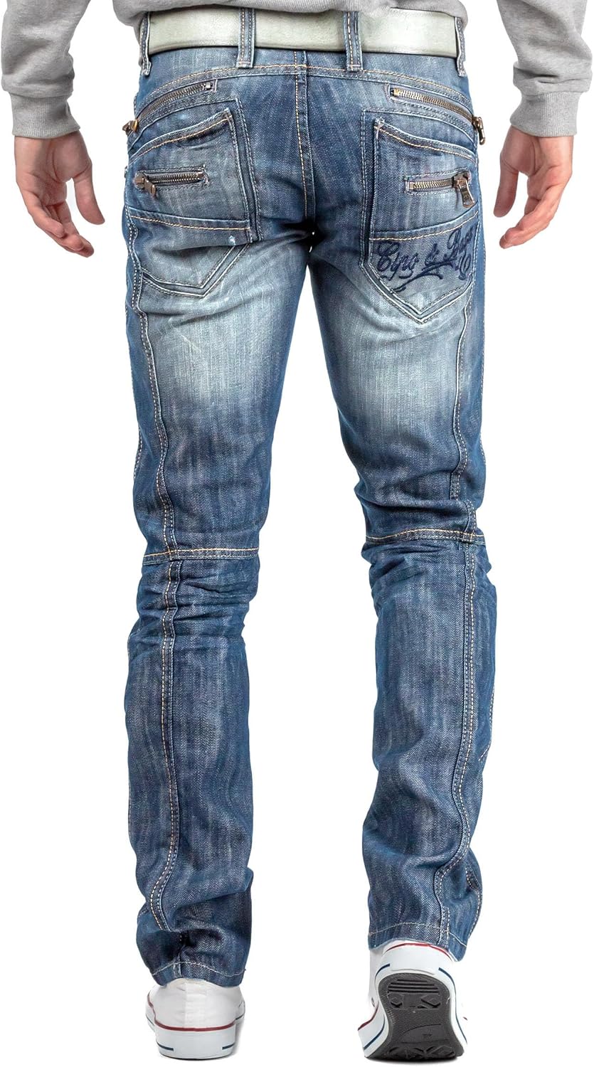 Cipo & Baxx Herren Jeans – Regular Fit Denim Hose für Männer, Destroyed und Used Look, Bikerstyle, C