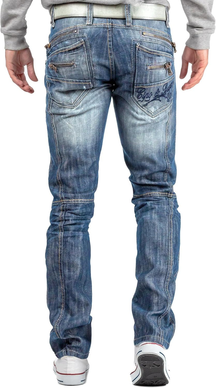 Cipo & Baxx Herren Jeans – Regular Fit Denim Hose für Männer, Destroyed und Used Look, Bikerstyle, C