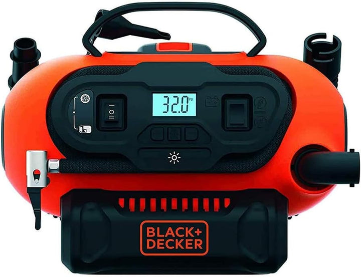 BLACK+DECKER Druckluft Kompressor Flüsterkompressor Akku Luftpumpe 11 Bar (mögliche Stromquelle: 12V
