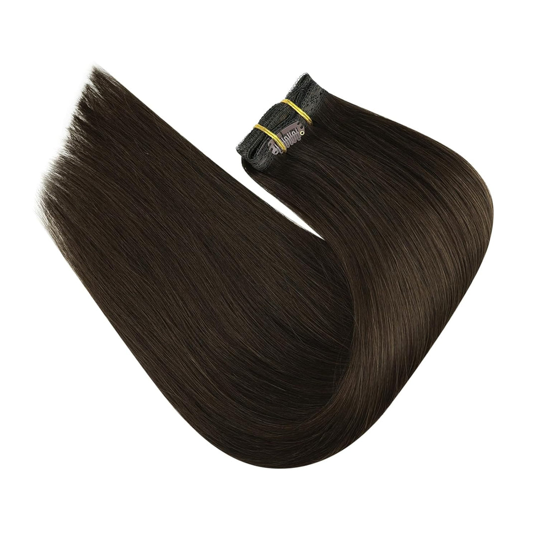 Clip in Extensions Echthaar Braun 50cm 120g Remy Clips in Haarverlängerung Echthaar Extensions Clip