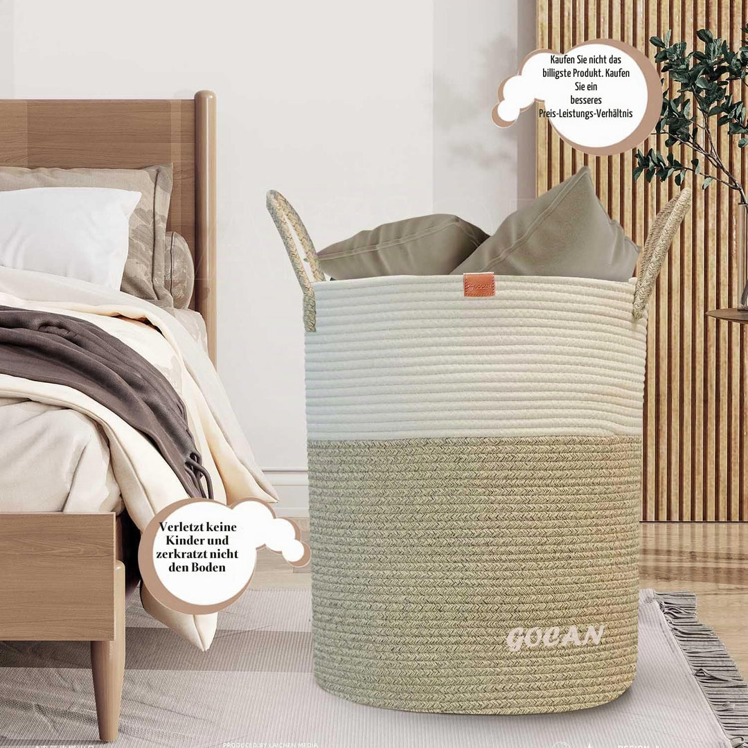 GOCAN grosse hohe robuste Wäsche Hamper Korb Gewebte Aufbewahrungskörbe für Kleidung Kissen Decke Sp