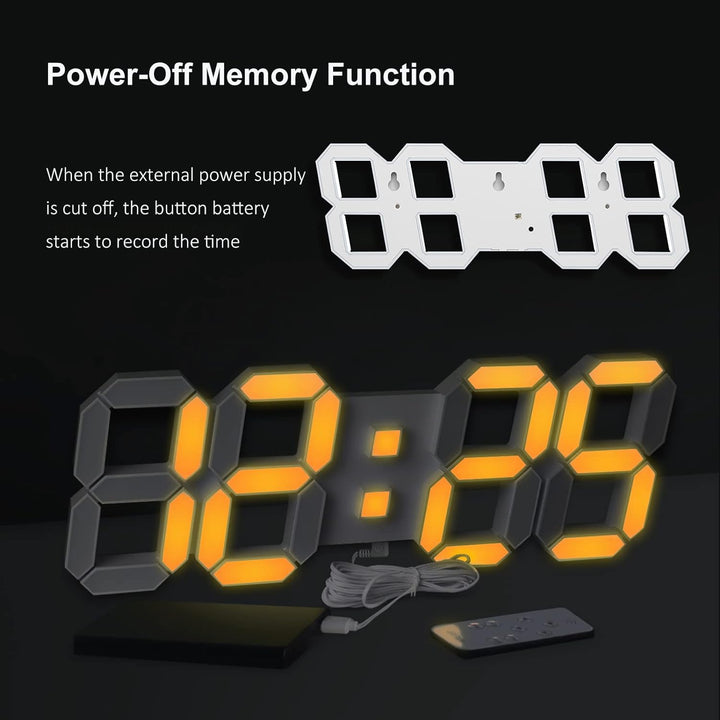 Deeyaple LED Wanduhr Digital Wecker 3D Uhr Dimmbar Snooze USB 12/24Stunden Datum Temperaturanzeige F