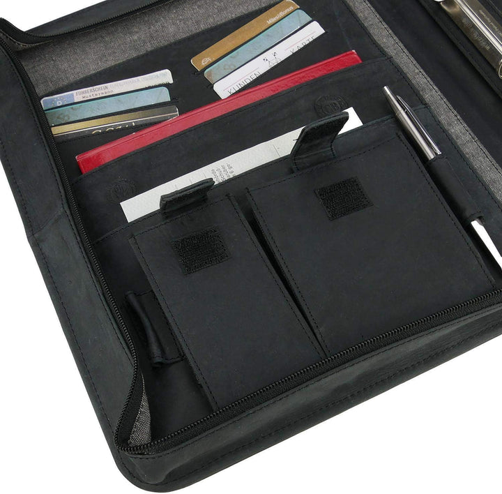 Greenburry Dokumentenmappe Leder - Schwarz Vintage Revival - Hochwertiges Rindsleder - Schreibmappe