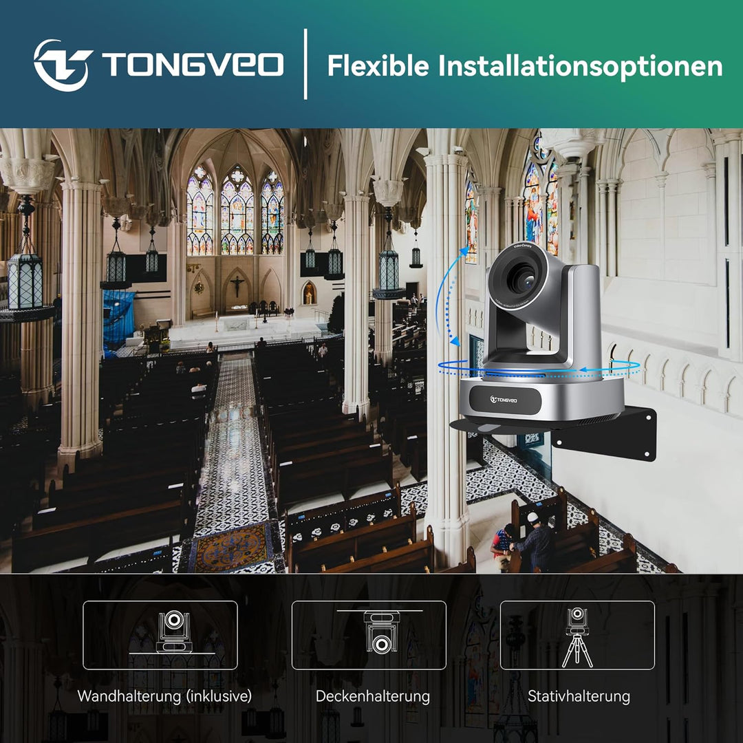 TONGVEO AI 4K PTZ Kamera mit Auto-Tracking, 10-facher optischer Zoom Videokonferenzkamera, HDMI & US