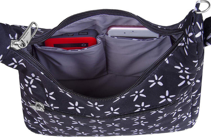 Travelon Klassische Kuriertasche mit Diebstahlschutz, Ein kleiner Blumenaufdruck., Einheitsgrösse Ei