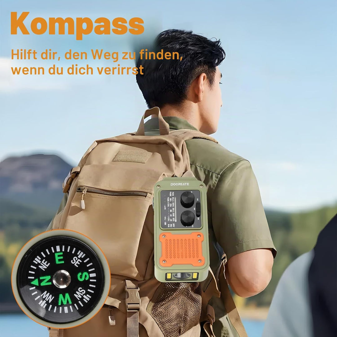 diymore Kurbelradio 2000mAh, Notfallradio mit Kurbel und Solar mit FM/AM/WB, Power Bank, LED Camping