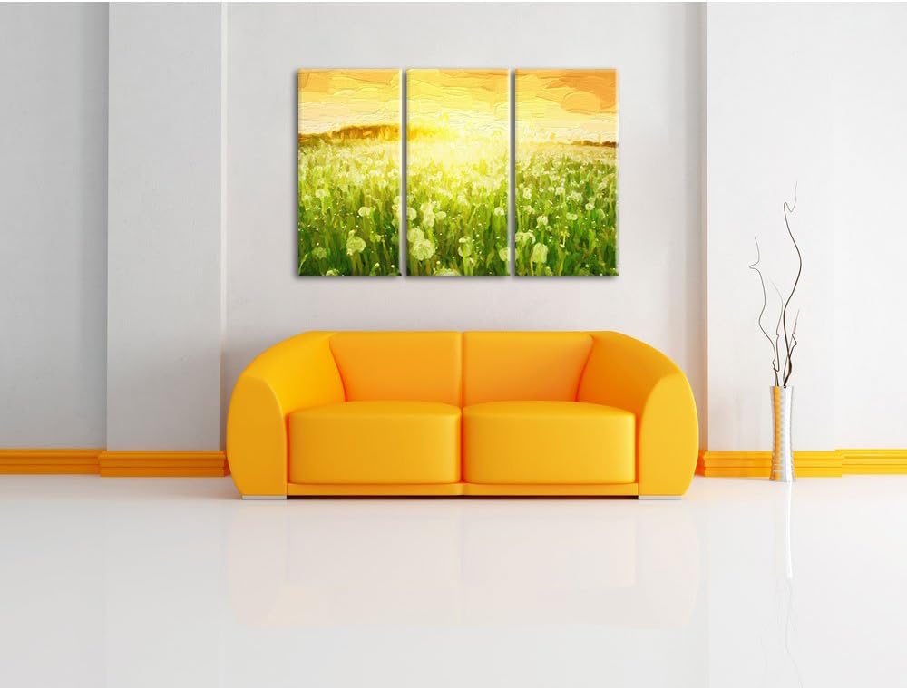 Pixxprint Pusteblumen Sonnenuntergang als Leinwandbild/Grösse: 3 Teilig (120x80 cm) cm/Wandbild/Kuns
