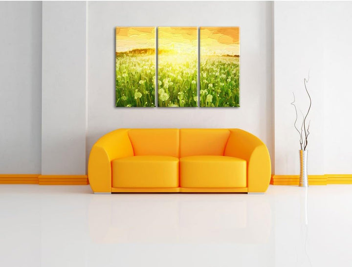 Pixxprint Pusteblumen Sonnenuntergang als Leinwandbild/Grösse: 3 Teilig (120x80 cm) cm/Wandbild/Kuns
