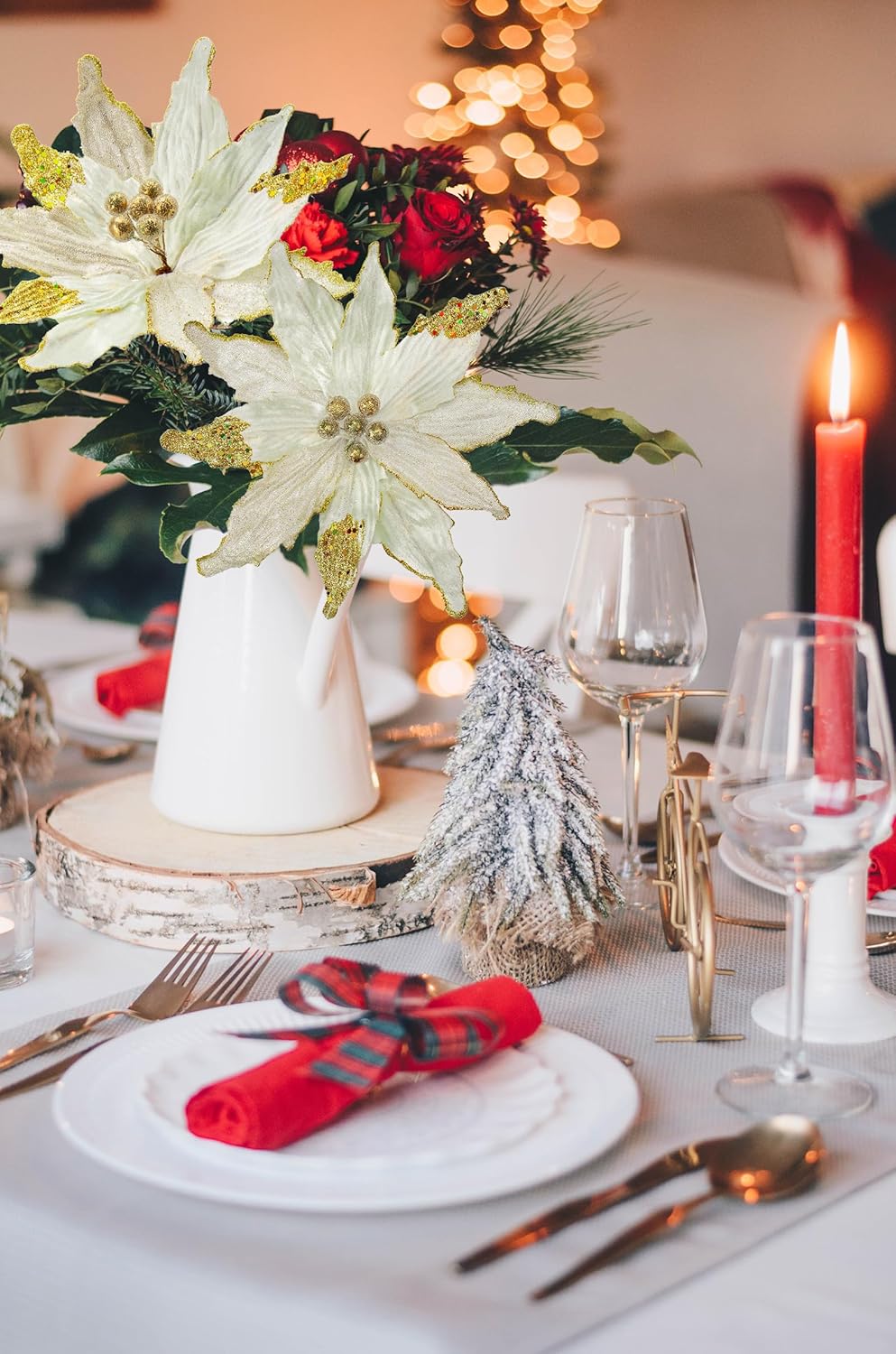 Briful 4 Stücke Weihnachtsstern Christbaumschmuck Kunstblumen Weihnachtsblumen Glitter Poinsettia Ku