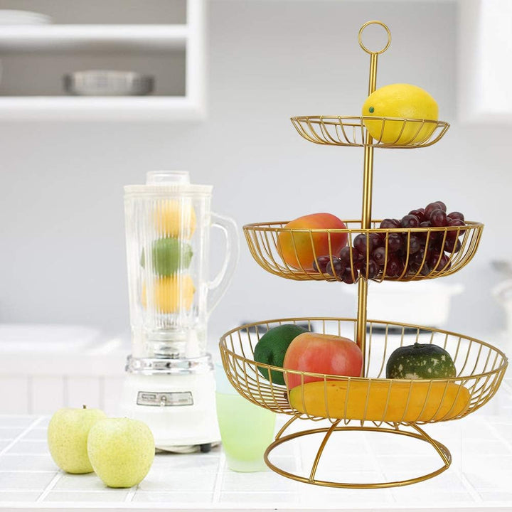 3 Tier Draht Obstkorb Ständer, Metall Tiered Obstkorb Obsthalter Obstschale Servierkorb für Obst Gem