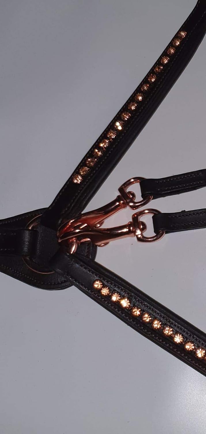 Vorderzeug Deister Braun Roségold Rosa Dunkelbraun Leder weich Strass Glitzer Hilfszügel Tysons (X F