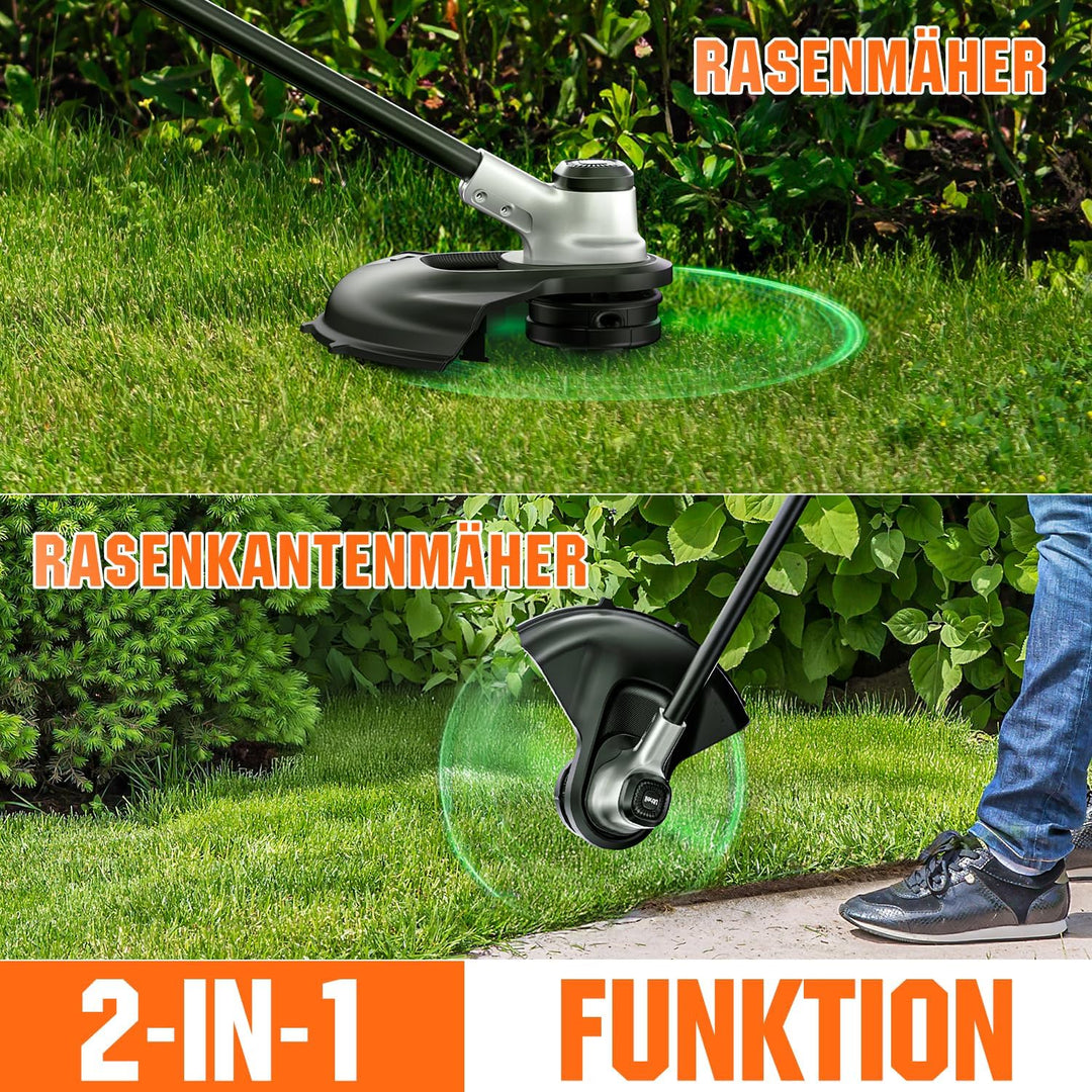 Litheli Akku Rasentrimmer 2x20V, 35cm, Akku Trimmer Garten mit Bürstenlosem Motor, 2x10000mAH Mobile