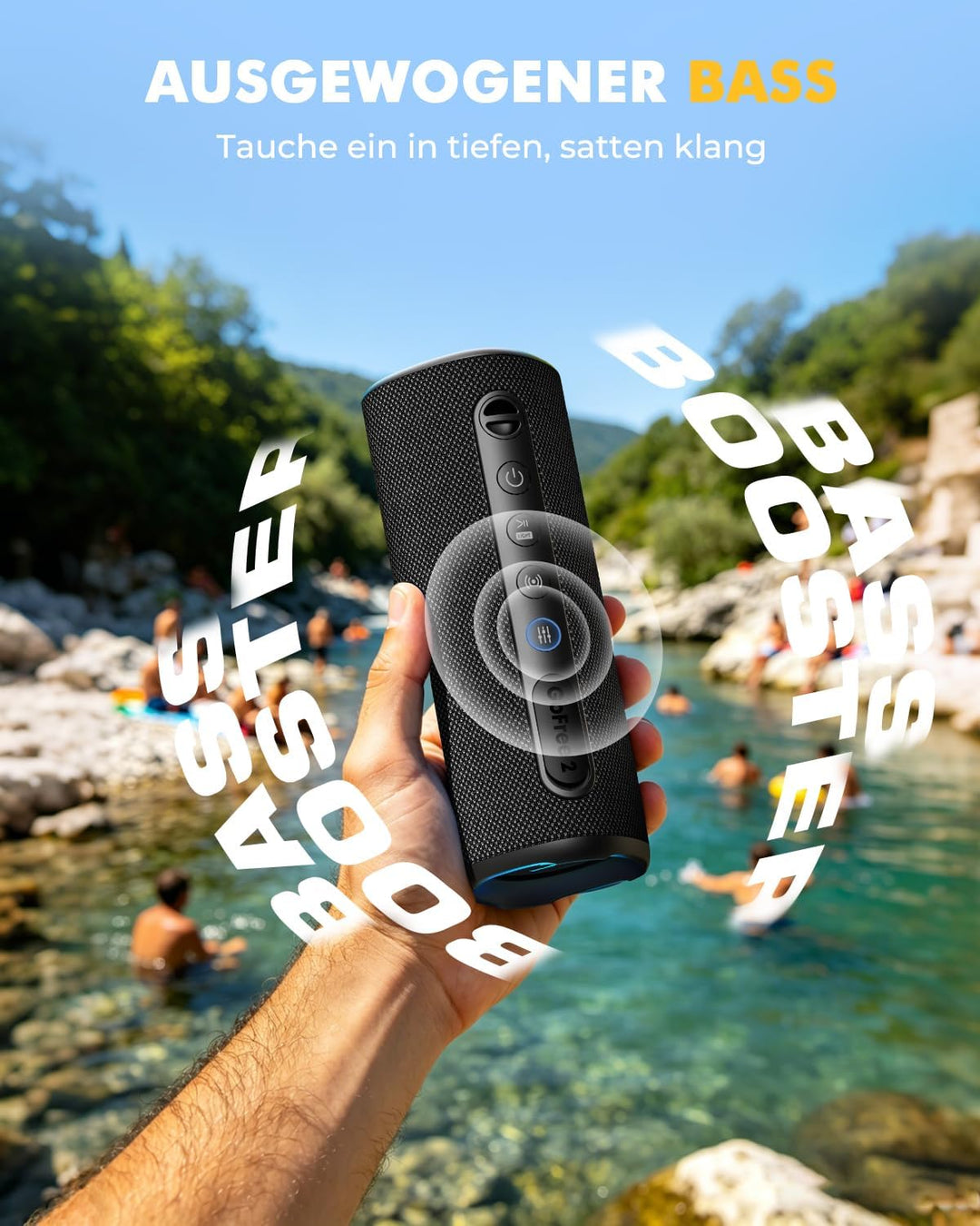 StageSound Outdoor Bluetooth Lautsprecher, Bluetooth 6.0 Musikbox mit 40W Peak Satter Bass, IP67 Was