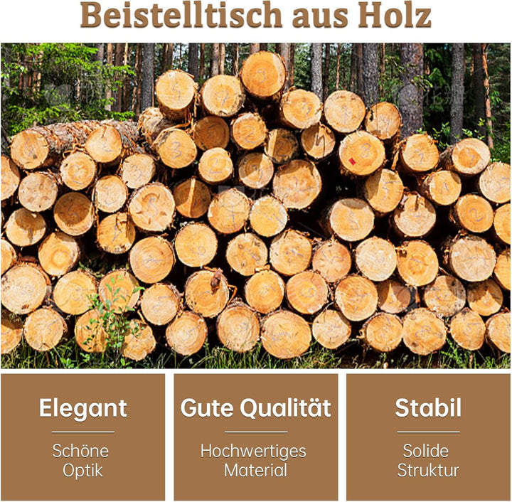FORAOFUR Beistelltisch Holz, Beistelltisch klein mit Ladestation, Nachttisch klein, 2 Ebenen Telefon