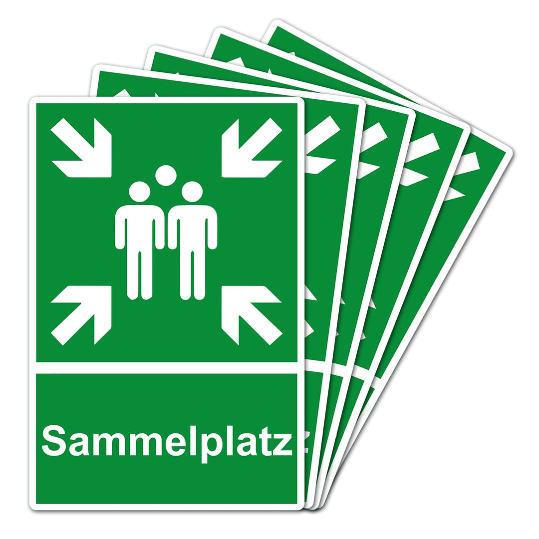 5 Stück Sammelplatz Sammelstelle Sammelpunkt Schild 20 x 30 cm aus stabiler PVC Hartschaumplatte 3mm