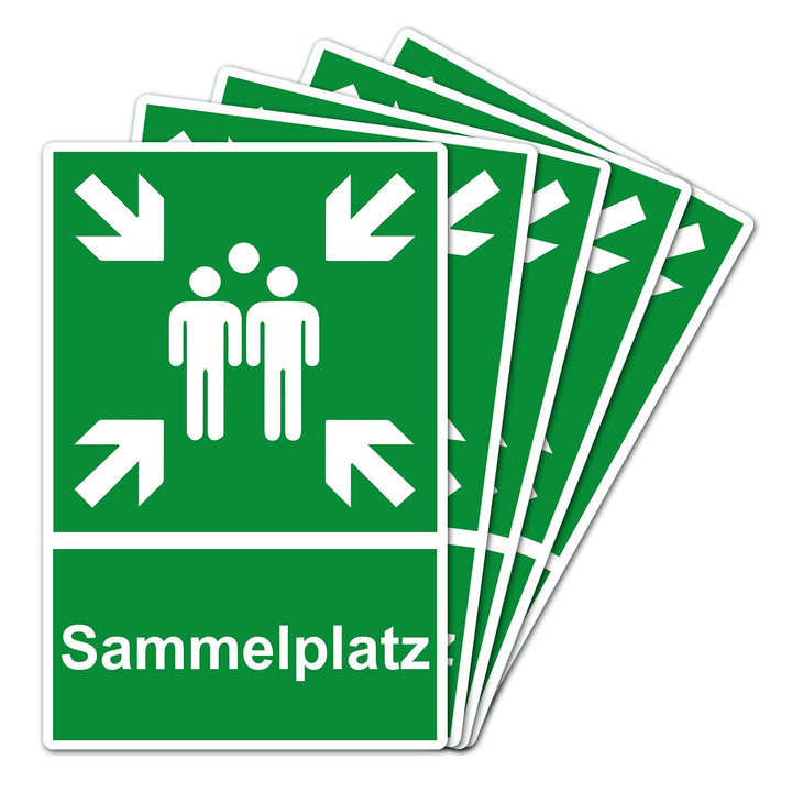 5 Stück Sammelplatz Sammelstelle Sammelpunkt Schild 20 x 30 cm aus stabiler PVC Hartschaumplatte 3mm