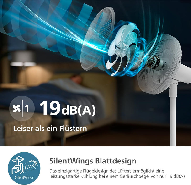 Philips Standventilator Serie 2000. Stark & superleise mit SilentWings Technologie. 19 dB. 2-in-1-Ti