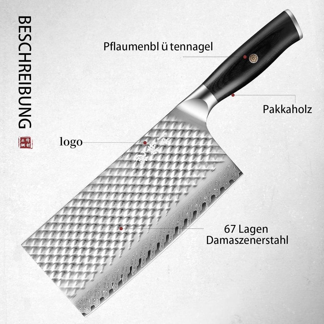 Kitory Japanisches Damast Hackmesser 19cm Fleischbeil Messer VG10 67-Lagen Super Stahl Scharfes Mess