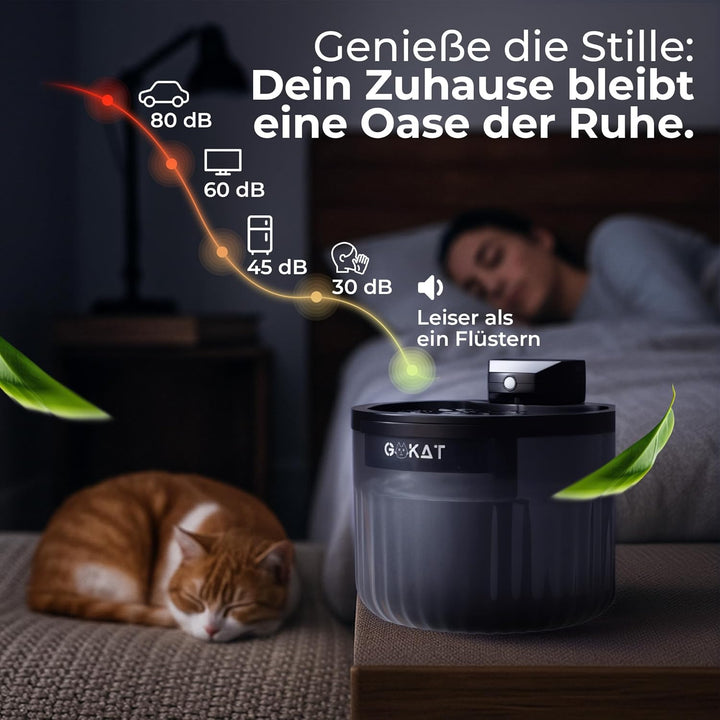 GoKat – Katzenbrunnen kabellos mit Bewegungsmelder und Akku 2500 mAh mit Sensor; Trinkbrunnen für Ka