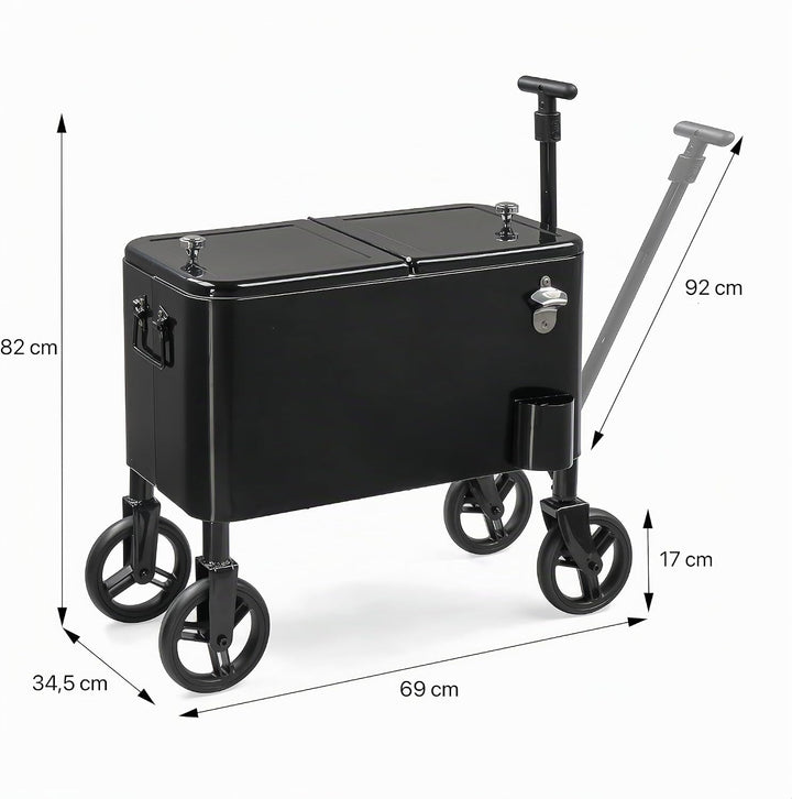 Bonnlo 57L Servierwagen mit Rollen, Getränkekühler – Mobiler Outdoor-Kühlwagen mit langem Griff, Abl