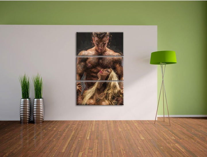 Pixxprint Sexy Frau mit tätowiertem Mann als Leinwandbild/Grösse: 3 Teilig (120x80) cm/Wandbild/Kuns