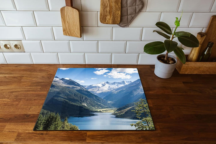 See an Bergen Herdabdeckplatte & Spritzschutz aus Echtglas | Für Herd-Kochfelder | 60x52 cm