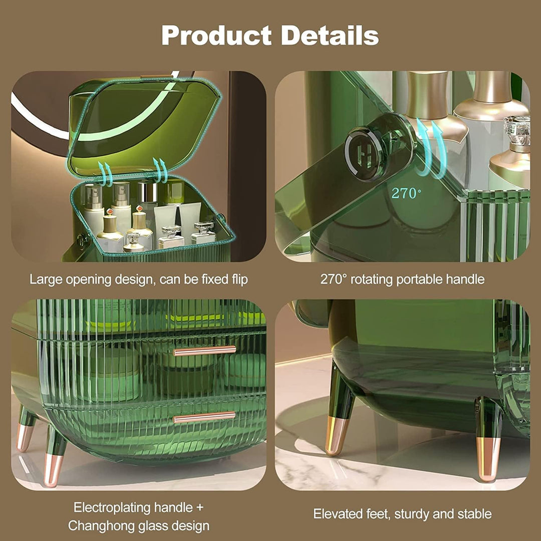 Makeup Organizer Box with Dust Free Transparent Cover, Portable Cosmetic Organizer with Portable Han