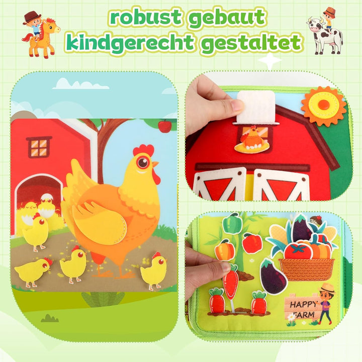Busy Board ab 2 Jahr Montessori Spielzeug, Bauernhof Quiet Book für unterwegs, Geschenk für Mädchen