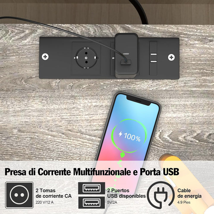 Lvhecforhm Nachttisch mit Steckdose, Beistelltisch mit USB-Anschlüssen, mit LED Licht, Beistelltisch