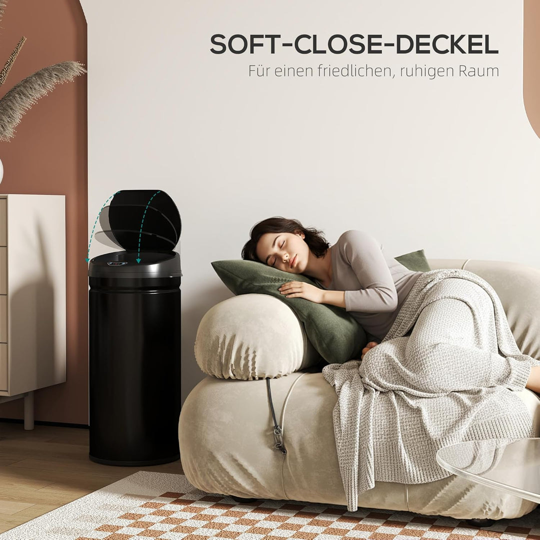HOMCOM Mülleimer mit Sensor 42L Edelstahl Automatischer Leiser Mülleimer mit Soft-Close-Deckel, Bewe
