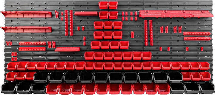 Lagersystem Werkstattregal | 172 x 78 cm | 74 stck. Box | Wandregal mit Werkzeughalterungen und Stap