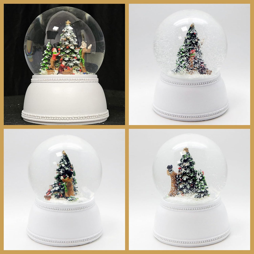 Schneekugel Weihnachten Christbaum schmücken | Sockel weiss nostalgisch | mit Spieluhr | Schüttelkug