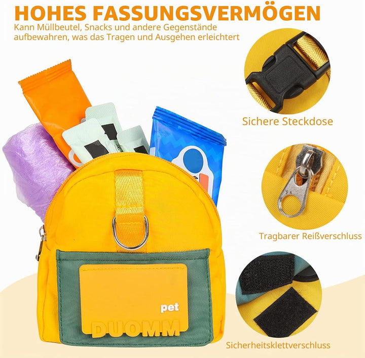 PETCUTE Hunderucksack Geschirr für Hunde,Hunderucksack mit Leine,Haustiergeschirr mit Kotbeutelspend