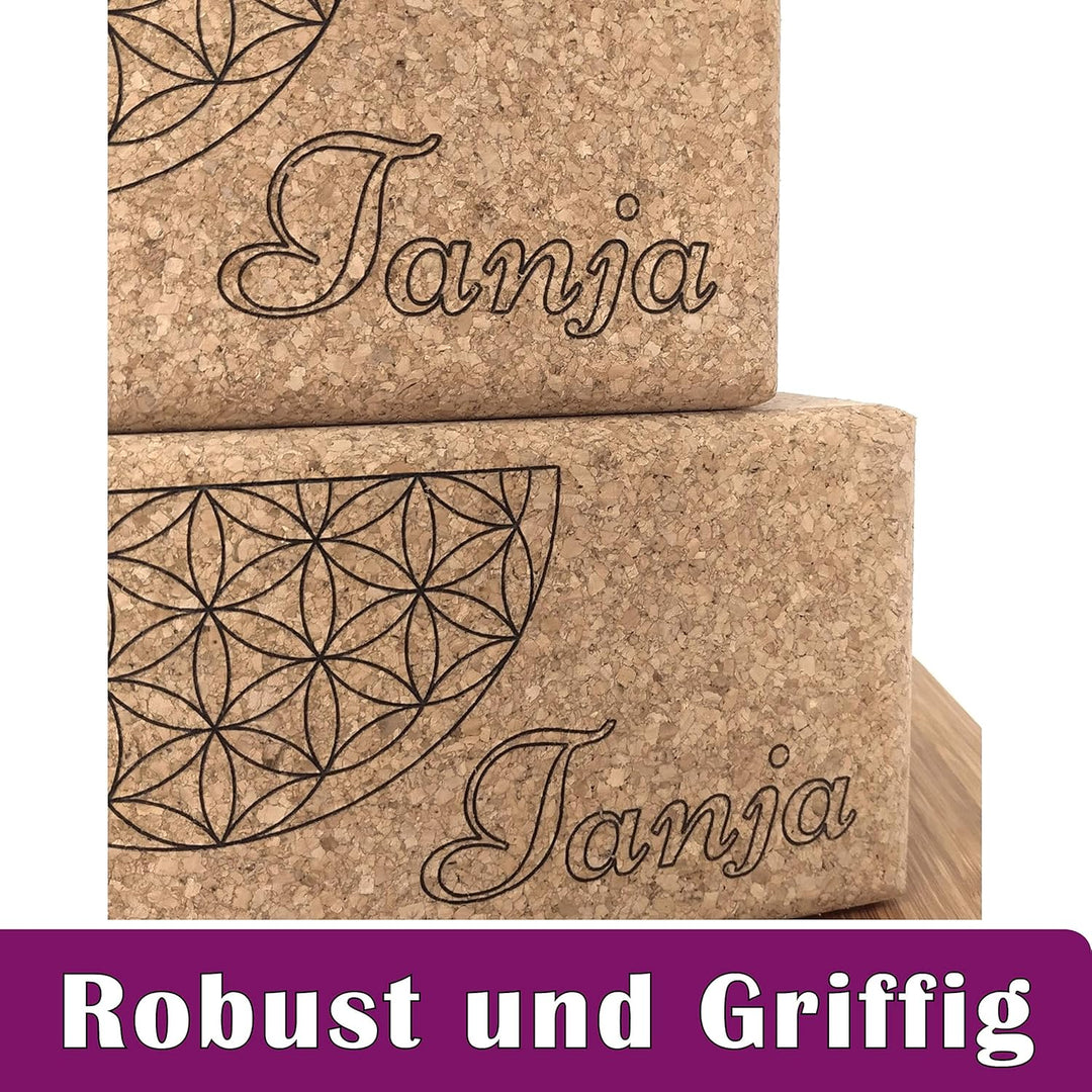 Yogablock Kork personalisert Wunschmotiv + Name - 22.5 x 12 x 7.5cm - Dein eigener Yoga Block mit La