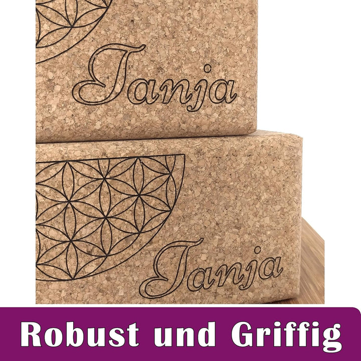 Yogablock Kork personalisert Wunschmotiv + Name - 22.5 x 12 x 7.5cm - Dein eigener Yoga Block mit La