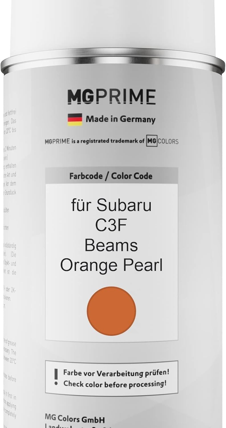 MG PRIME Autolack Sprühdosen Set für Subaru C3F Beams Orange Pearl Basislack Klarlack Spraydose 400m
