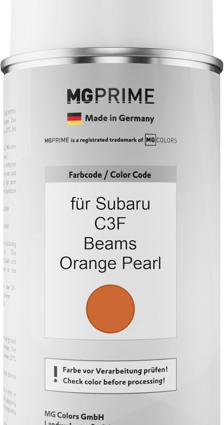 MG PRIME Autolack Sprühdosen Set für Subaru C3F Beams Orange Pearl Basislack Klarlack Spraydose 400m