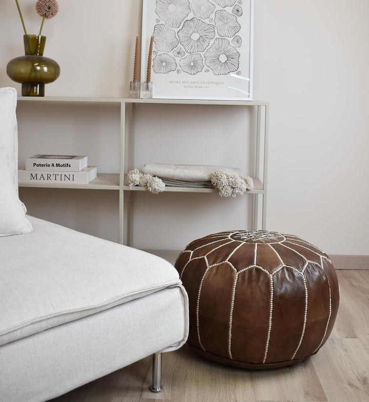 See the Good Echtleder Pouf - Handgefertigt - gefüllt geliefert - Ottoman Sitzsack Fusshocker Puff (
