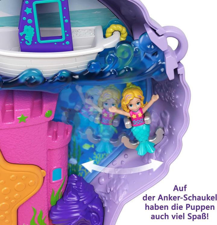 Polly Pocket Schatulle, Muschel Tasche zum Umhängen in Unterwasser Thema, mit 2 Puppen und 1 U-Boot,