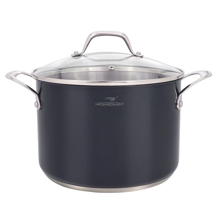 HOMICHEF Marinegrau, nickelfreier Suppentopf aus Edelstahl, 6,6 L, mit Glasdeckel (ungiftige Antihaf