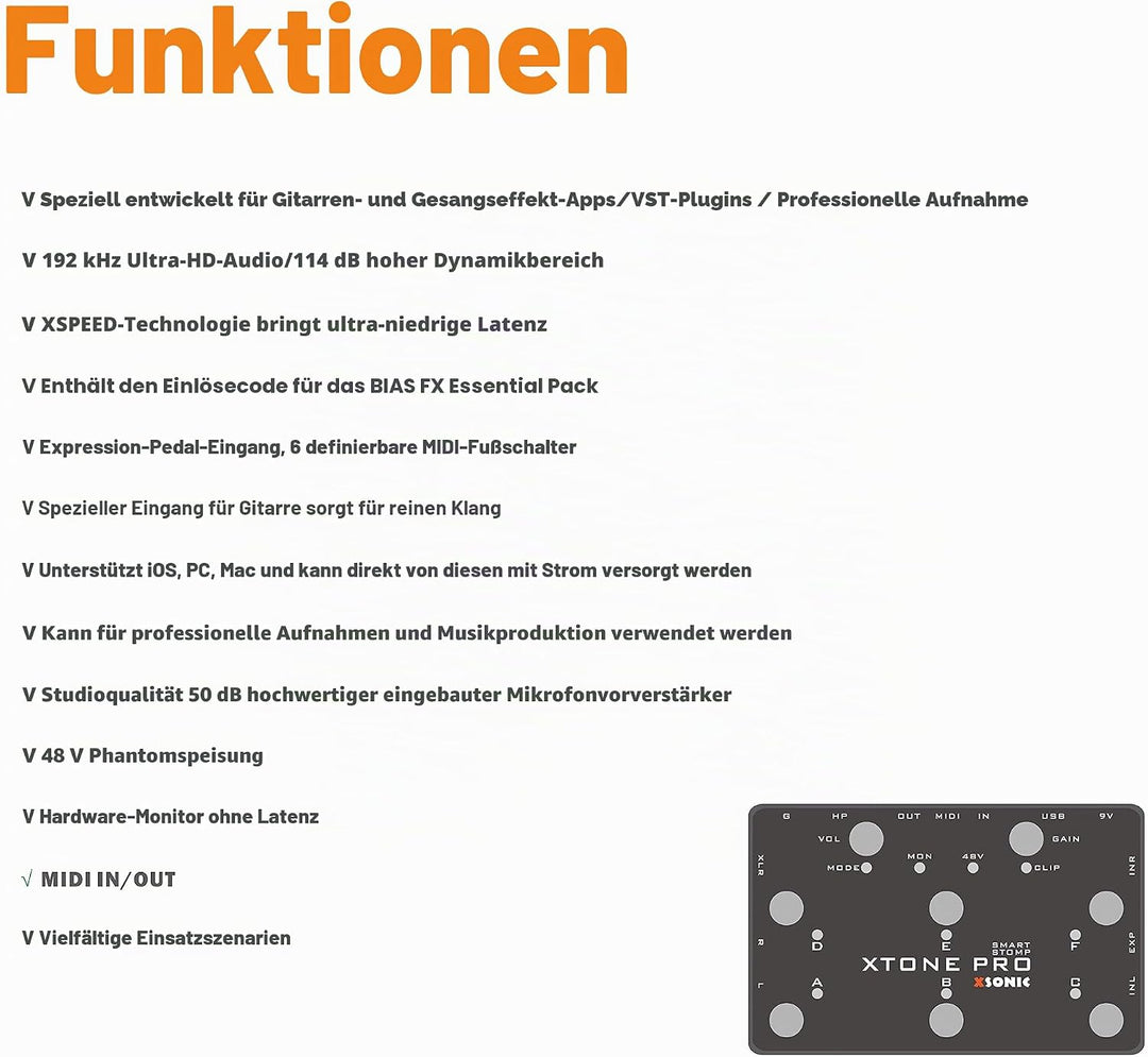 Xtone Pro Professionelles mobiles Audio-Interface mit extrem niedriger Latenz, 192 kHz und 114 dB, 2